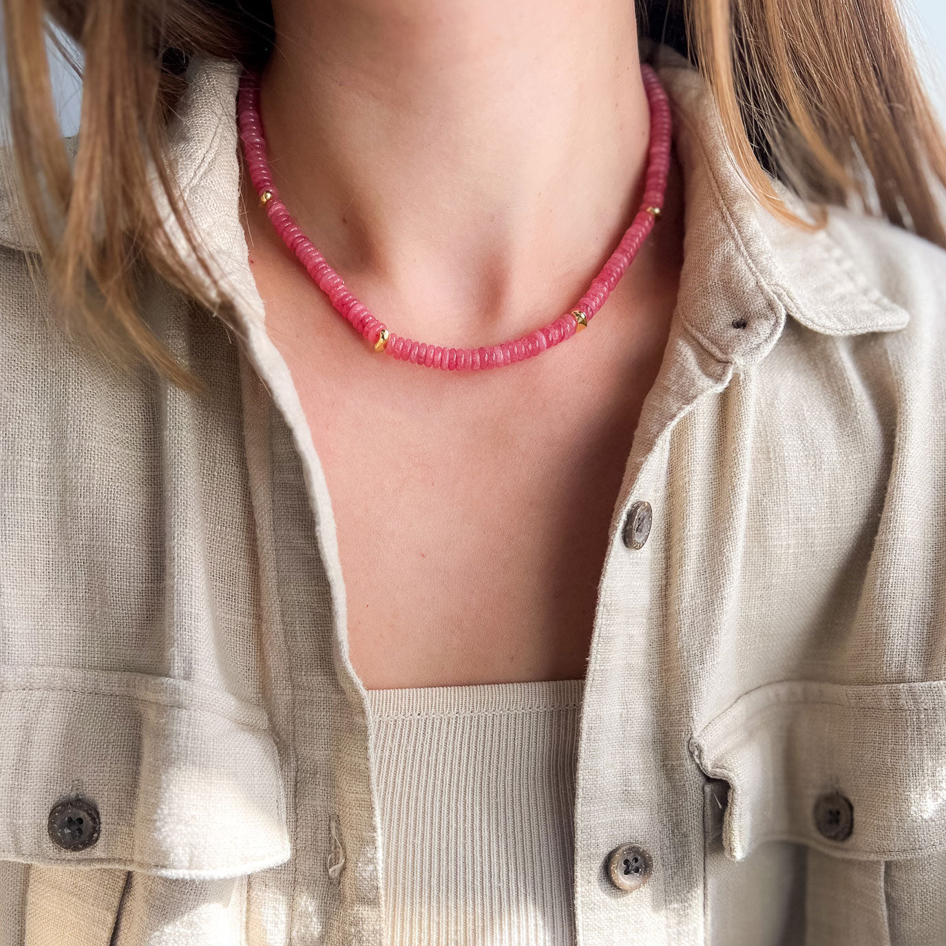 שרשרת לורן מאבני ג'ייד ורוד