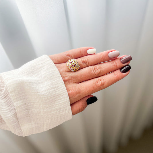 טבעת כסף טהור עלמה עם אבני רובי