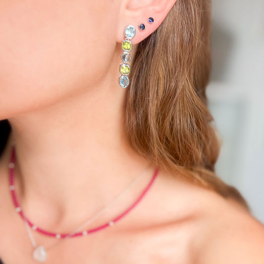 עגילי כסף 925 בציפוי רודיום | בלו טופז & פרידוט