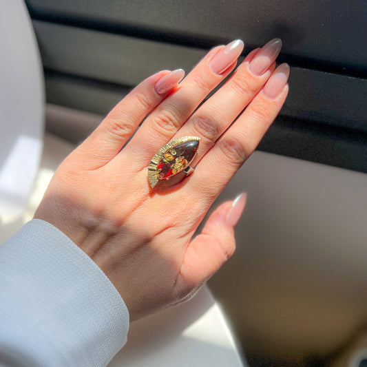 טבעת כסף "ליז" עם ענבר בלטי בעבודת יד