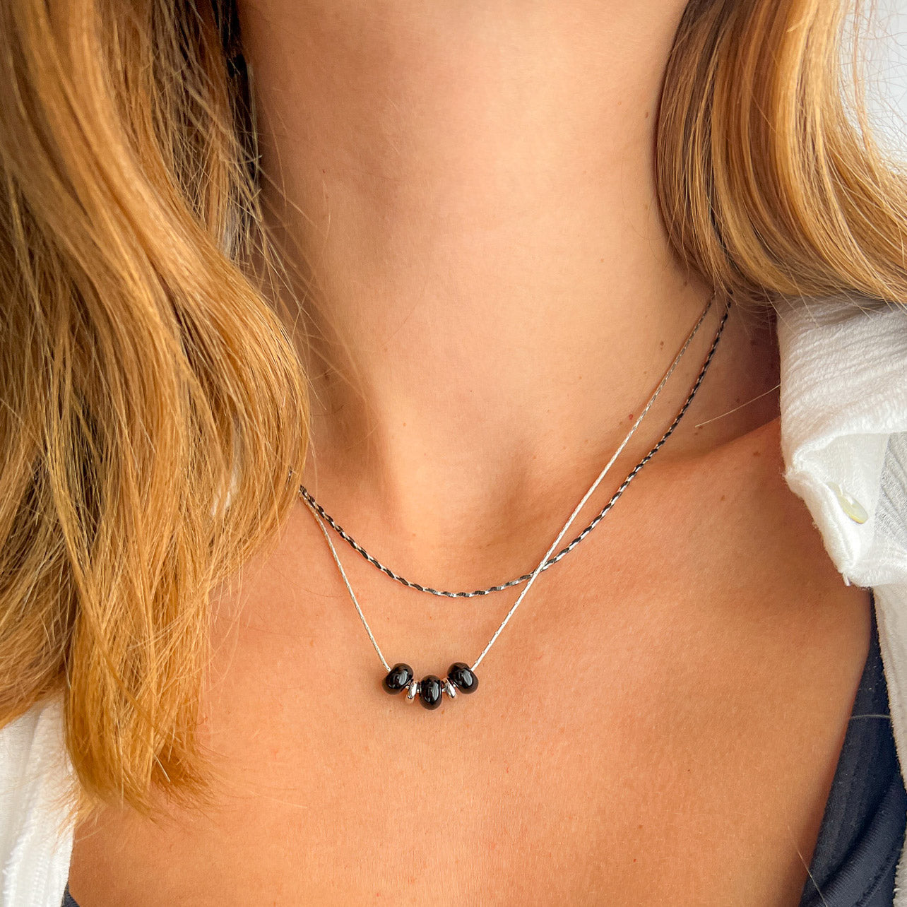 BLACK ONYX שרשרת כסף קובה