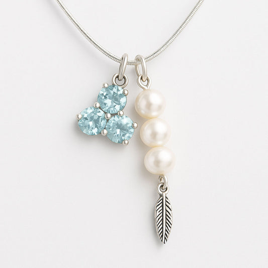 שרשרת כסף נחש עם תליון בלו טופז ופנינים