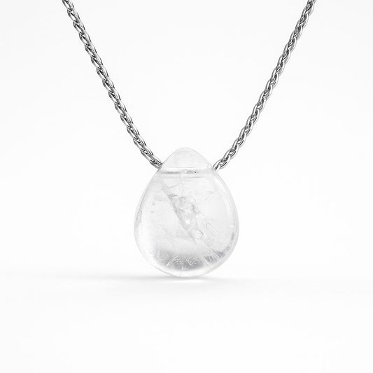 שרשרת נחש עדינה מכסף טהור עם תליון קוורץ טבעי