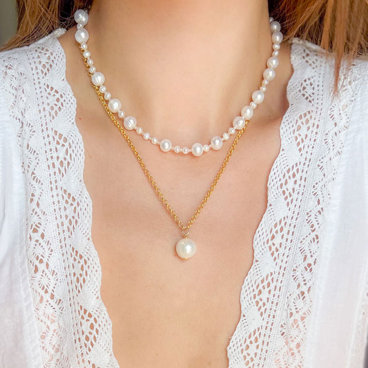 MORAN שרשרת גולדפילד עם פנינה