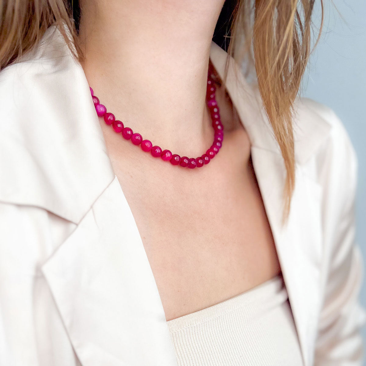 שרשרת ליה מאבני אגת ורודה