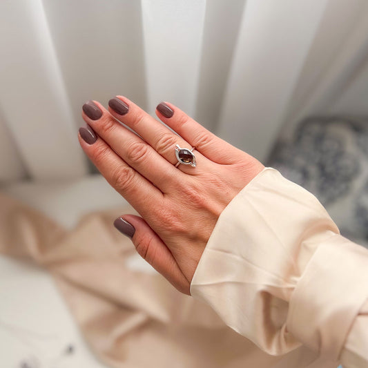 טבעת כסף "לייסי" עם סמוקי קוורץ