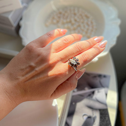 טבעת כסף טהור "מוניקה" עם אבני סמוקי קוורץ