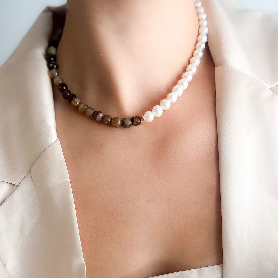 שרשרת ליה חצי־חצי אגת ופנינים