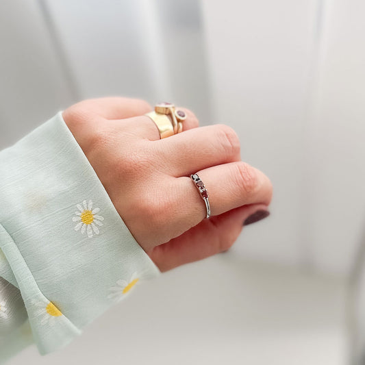 טבעת כסף "אוליב" עם אבני טורמלין צבעוניות