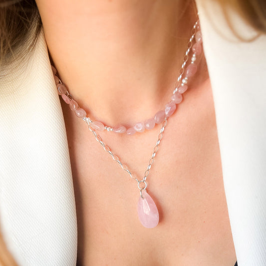 שרשרת סיאול מאבני רוז קוורץ