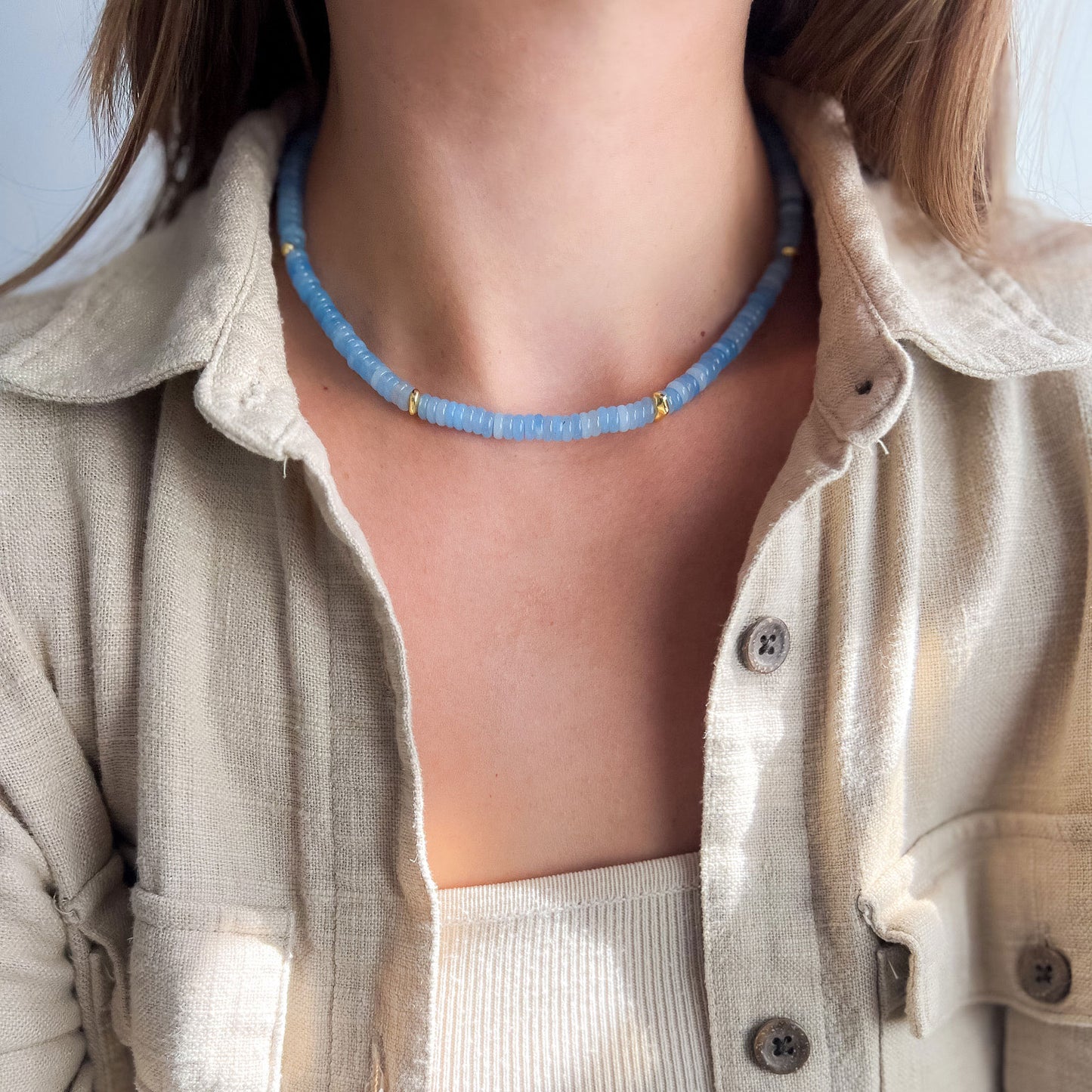 שרשרת לורן מאבני ג'ייד תכלת