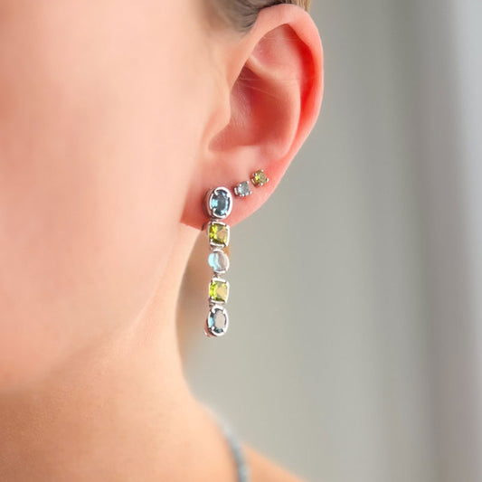 עגילי כסף 925 בציפוי רודיום | בלו טופז & פרידוט