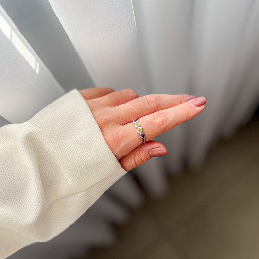 טבעת כסף ססיל עם מיקס אבני חן