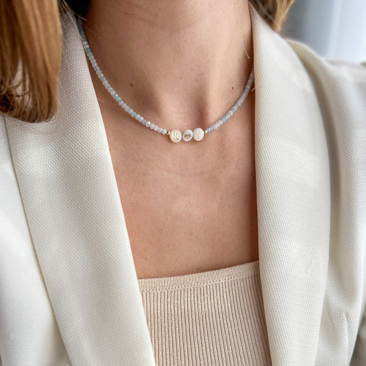 שרשרת אבני אקוומרין אות