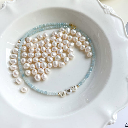 שרשרת אבני אקוומרין אות