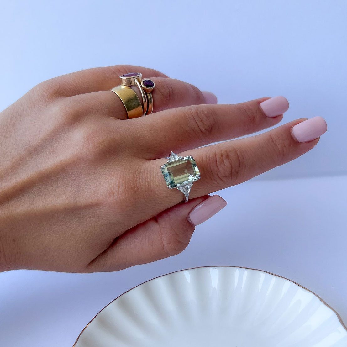 טבעת כסף "ריין" עם גרין אמטיסט