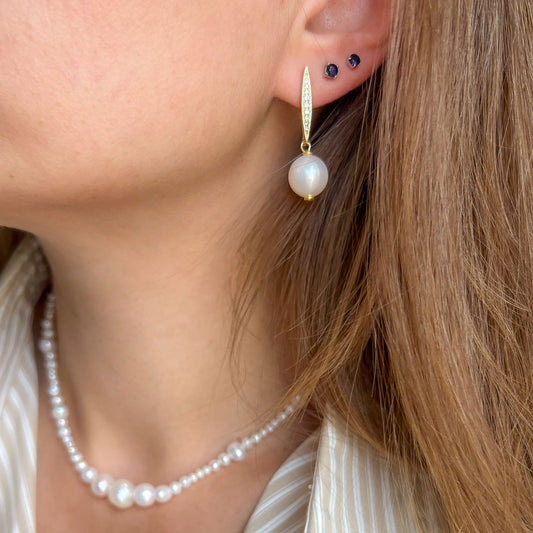 MORAN עגילי פנינה עגולה