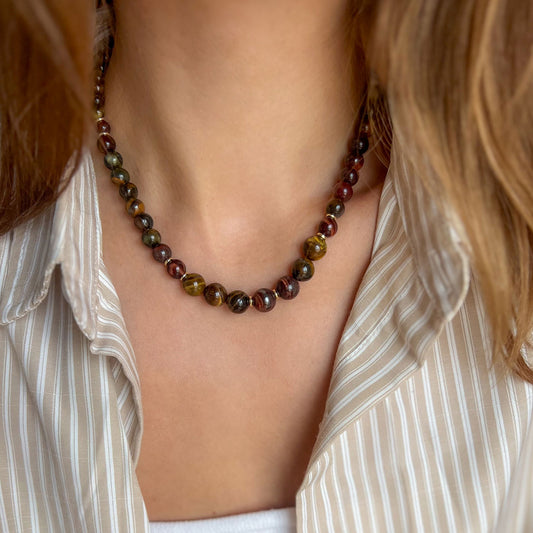 שרשרת אבני עין הנמר ב3 גוונים