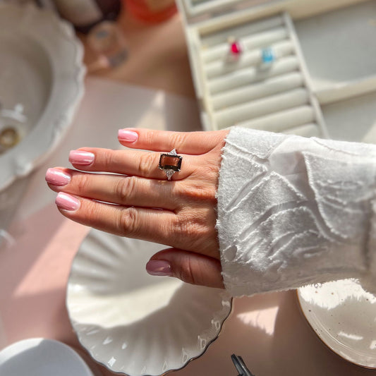 טבעת כסף "ריין" עם אבן סמוקי