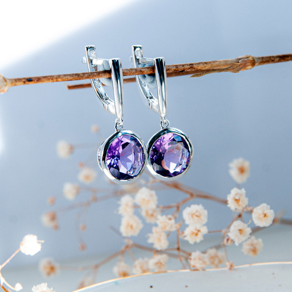 עגילי כסף "קידמן" עם אבני אמטיסט