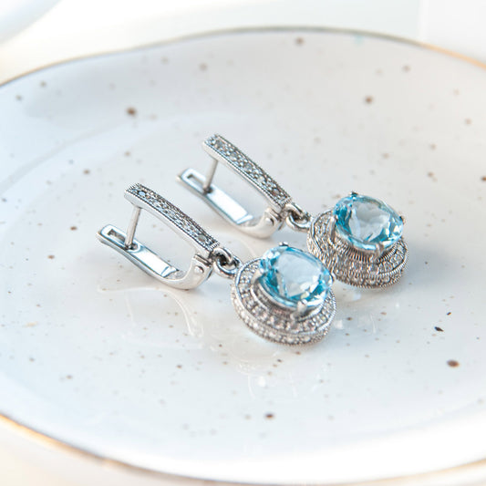 RUTH עגיל כסף עם אבני בלו טופז