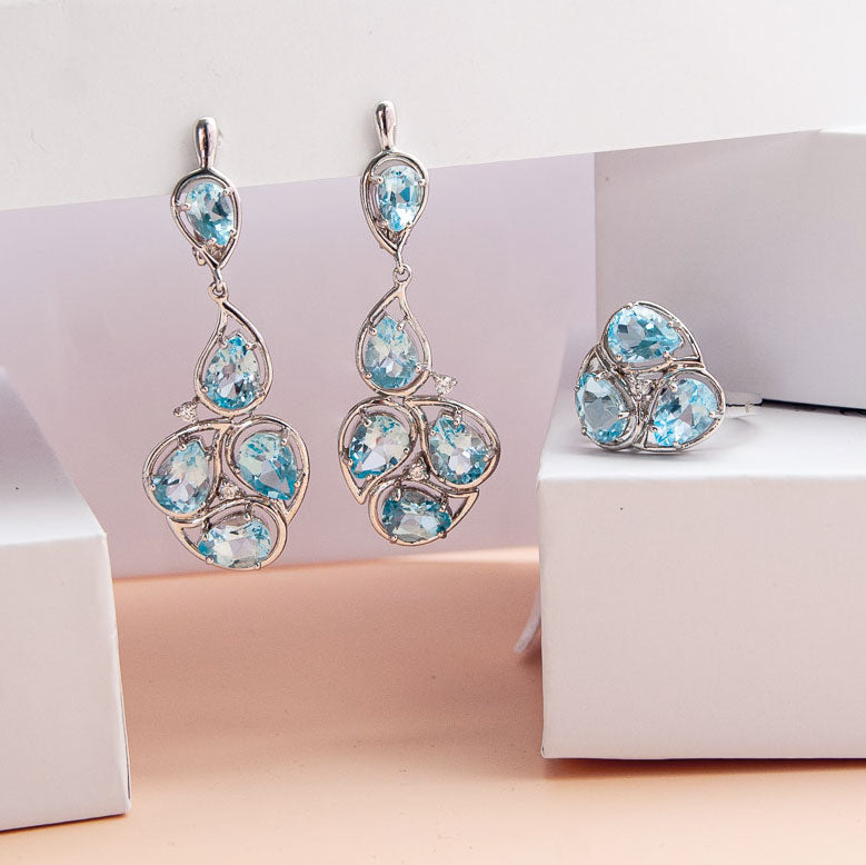 עגיל כסף "מרין" עם אבני בלו טופז