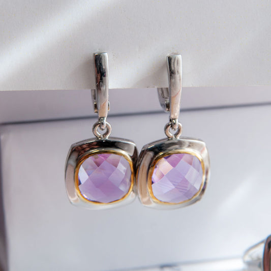 עגילי כסף "אלין" עם אבני אמטיסט