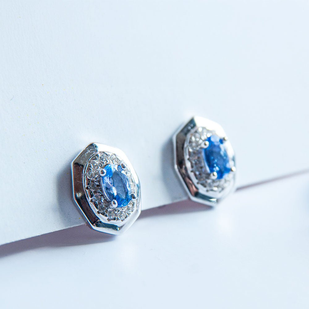 עגילי כסף "גפן" עם אבני טנזנייט