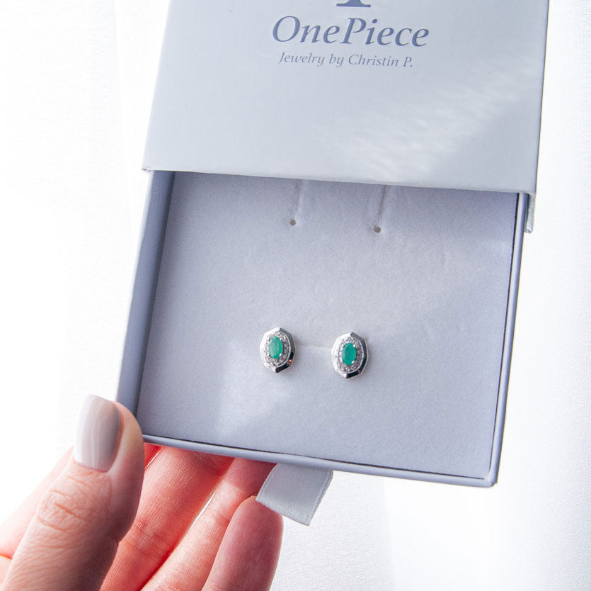 עגילי כסף "גפן" עם אבני אמרלד