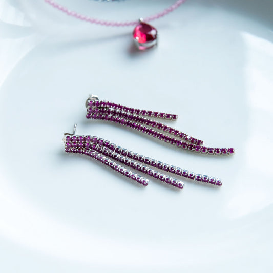 עגילי כסף עם אבני שפינל ורודות