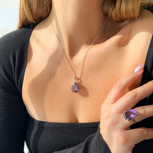 תליון כסף "נורה" עם אבן אמטיסט