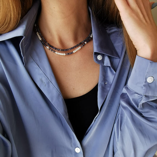 שרשרת מרי מאבני איולייט עם פנינים