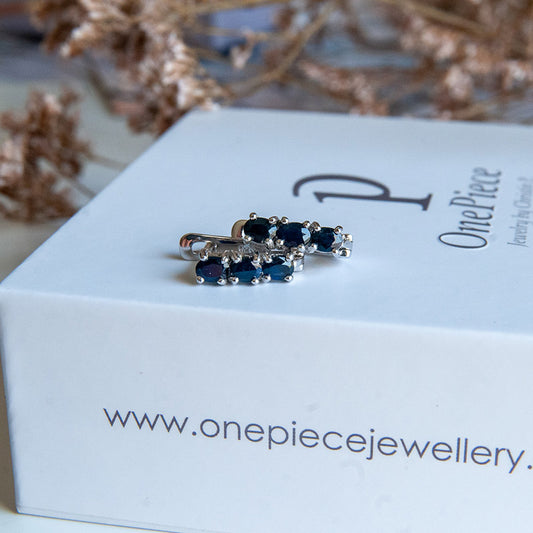 עגילי כסף "אוליב" עם אבני ספיר