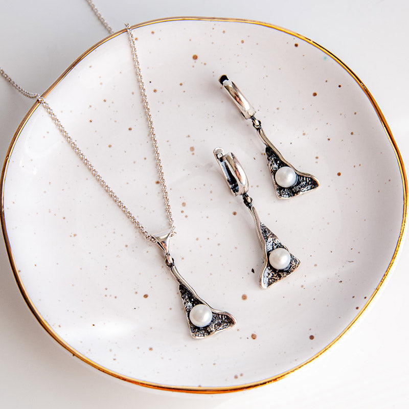 שרשרת כסף עם פנינה רום