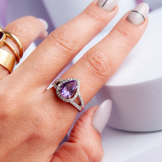 טבעת כסף "דונה" עם אבן אמטיסט