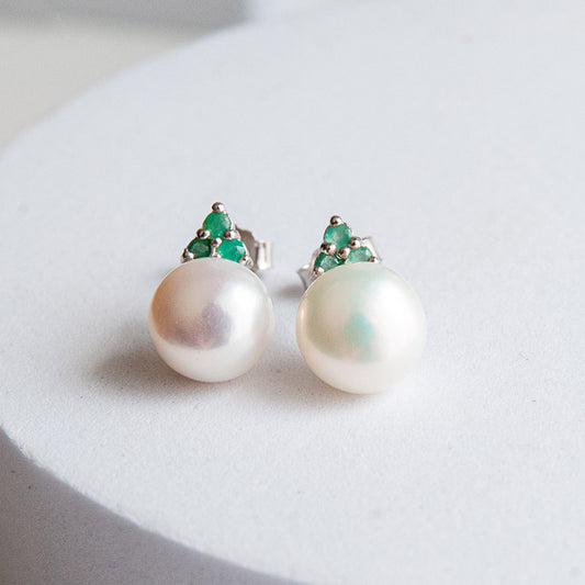 עגילי כסף "פיונה" עם פנינה ואמרלד