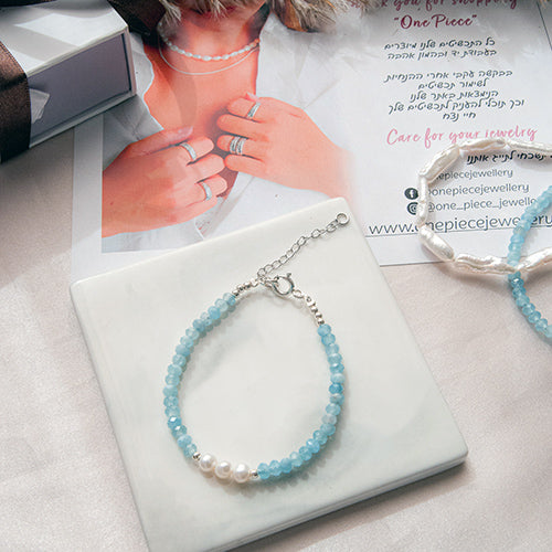 צמיד אבני אקוומרין עם פנינים