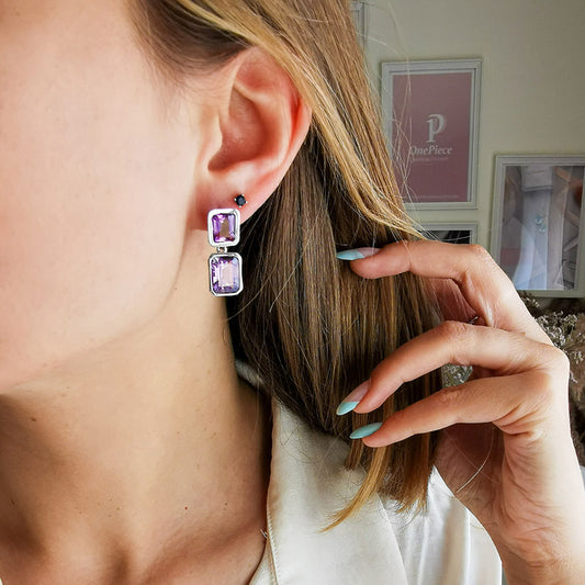 MADY עגיל כסף עם אבני אמטיסט