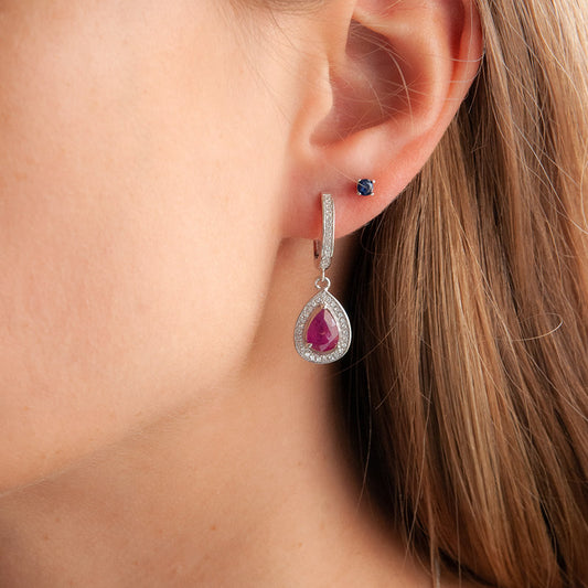 DIANA עגילי כסף עם אבני רובי