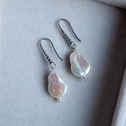 S HEART עגילי פנינה שטוחה