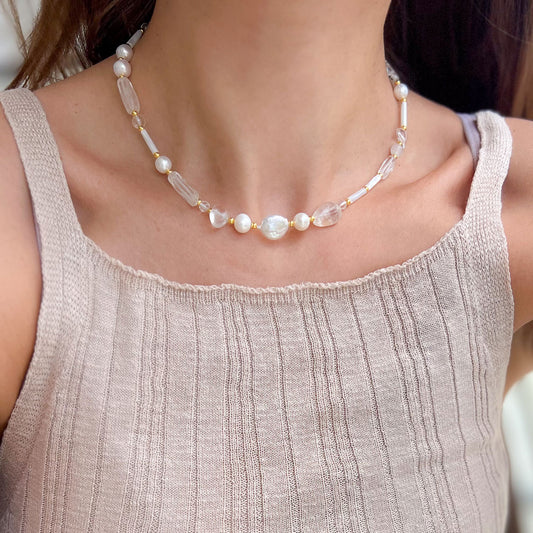 שרשרת אם הפנינה עם פנינים וקוורץ | מהדורה מוגבלת