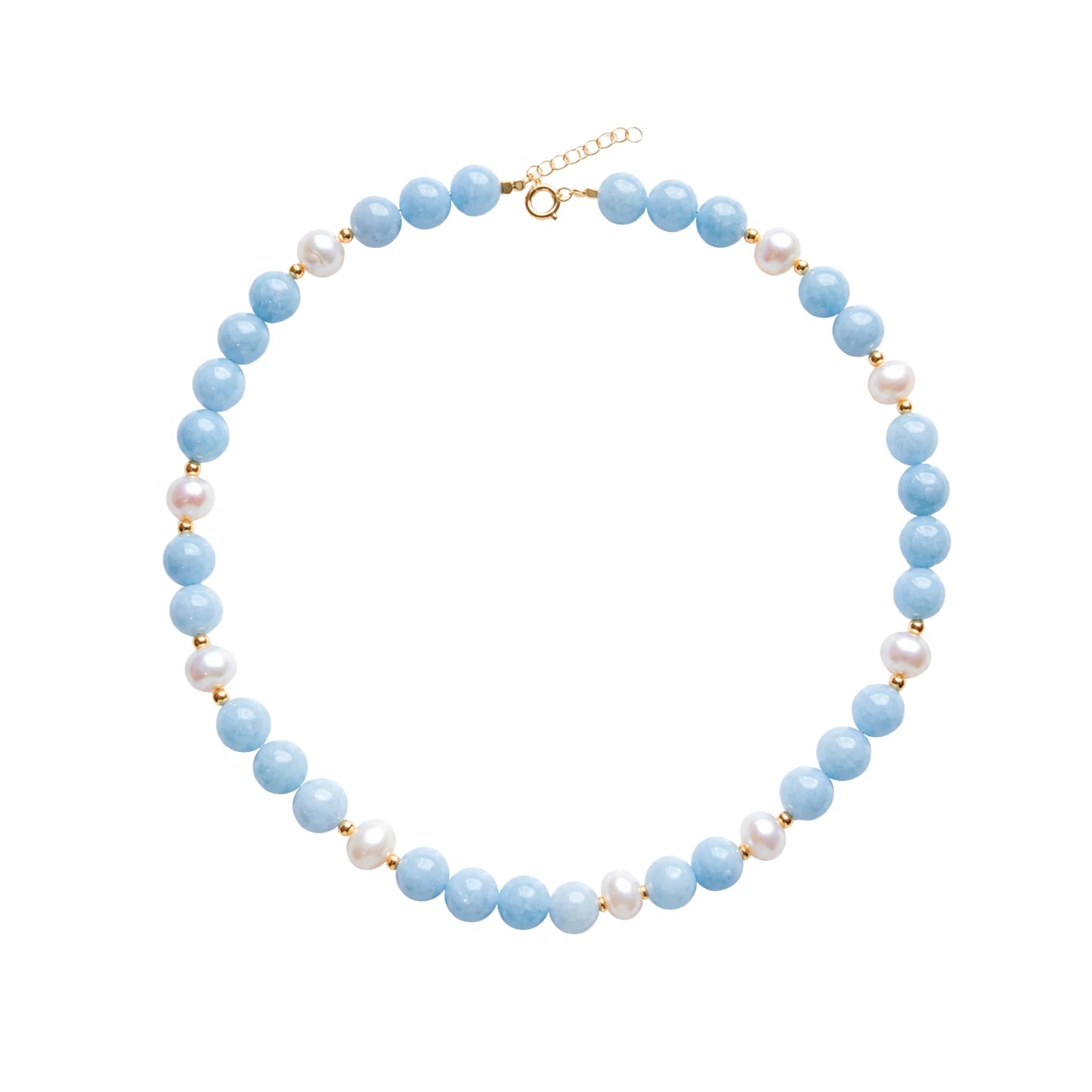 שרשרת לורי מאבני ג'ייד תכלת עם פנינים