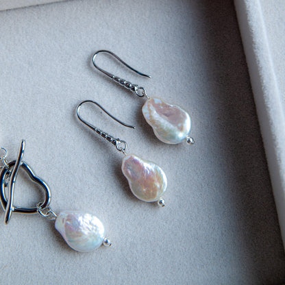 S HEART עגילי פנינה שטוחה