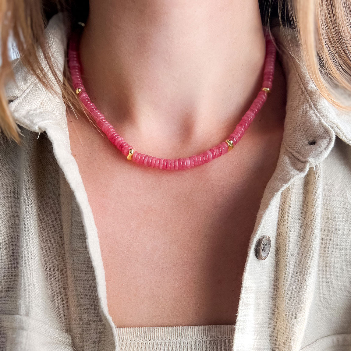 שרשרת לורן מאבני ג'ייד ורוד