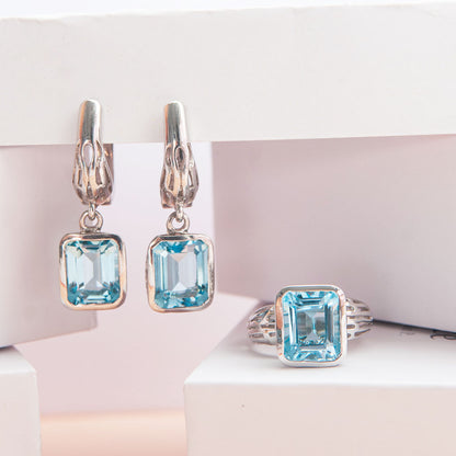 עגיל כסף "בלייר" עם אבני בלו טופז