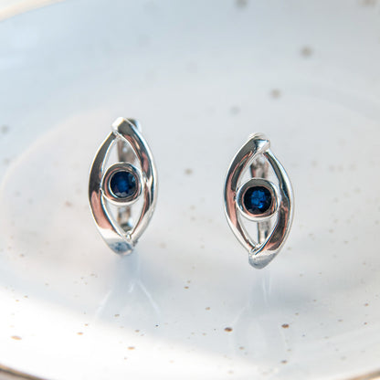 עגילי כסף "אגתה" עם אבני ספיר