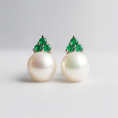 עגילי כסף "פיונה" עם פנינה ואמרלד