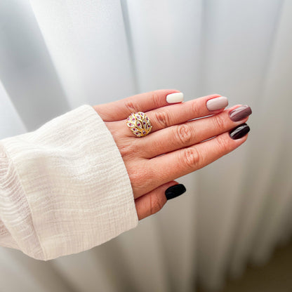 טבעת כסף טהור עלמה עם אבני רובי