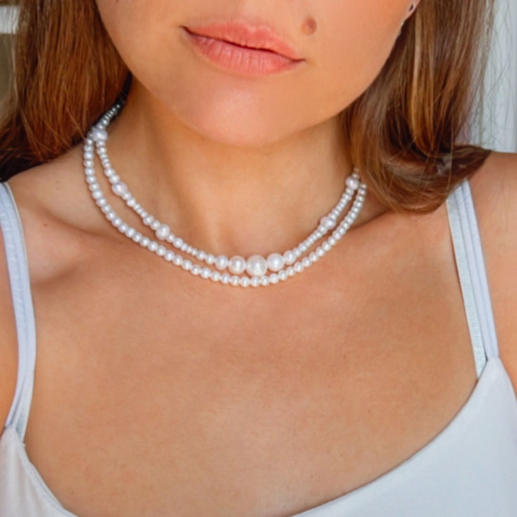 MORAN שרשרת פנינים בשילוב כמה גדלים