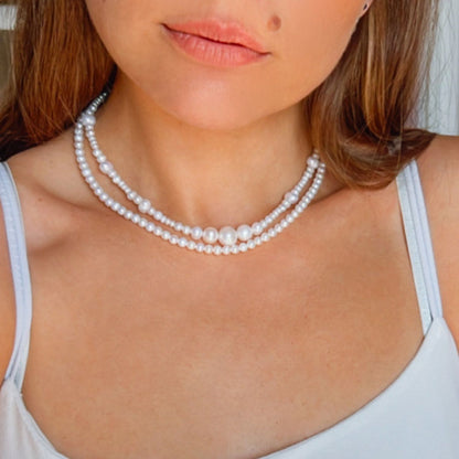 MORAN שרשרת פנינים בשילוב כמה גדלים